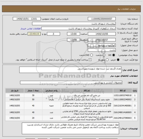 استعلام تعداد 5ردیف ثبت شده مواد شوینده وبهداشتی