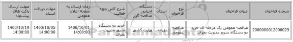 مناقصه عمومی یک مرحله ای خرید دو دستگاه سرور مدیریت بحران