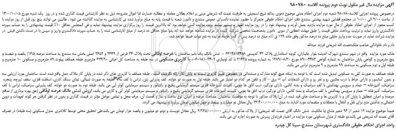 مزایده  شش دانگ یک باب ساختمان