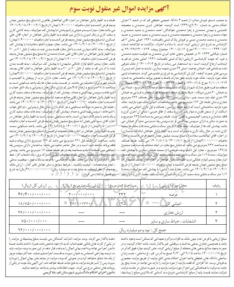 مزایده فروش پلاک ثبتی 1941 اصلی بخش 7 قم 