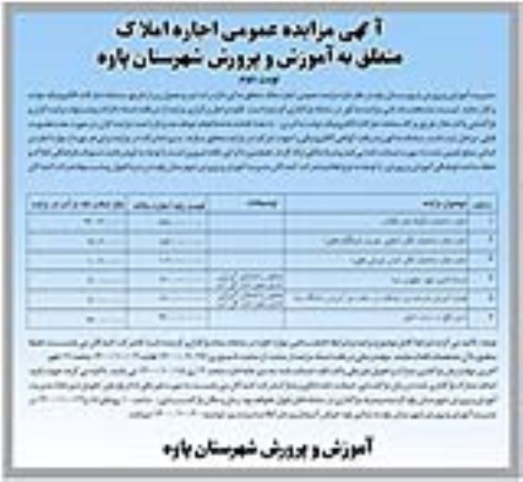 مزایده اجاره املاک نوبت دوم