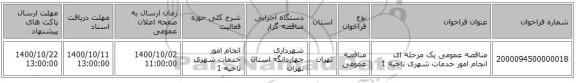 مناقصه عمومی یک مرحله ای انجام امور خدمات شهری ناحیه 1