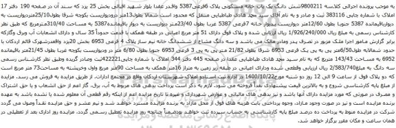 آگهی مزایده شش دانگ یک باب خانه مسکونی پلاک 6فرعی5387