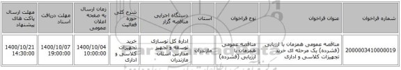 مناقصه عمومی همزمان با ارزیابی (فشرده) یک مرحله ای خرید تجهیزات کلاسی و اداری