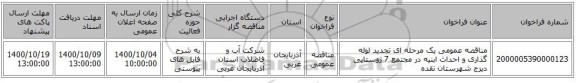 مناقصه عمومی یک مرحله ای تجدید لوله گذاری و احداث ابنیه در مجتمع 7 روستایی دیزج شهرستان نقده
