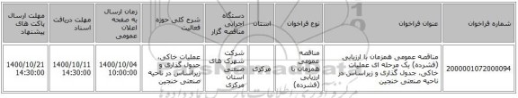 مناقصه عمومی همزمان با ارزیابی (فشرده) یک مرحله ای عملیات خاکی، جدول گذاری و زیراساس در ناحیه صنعتی خنجین