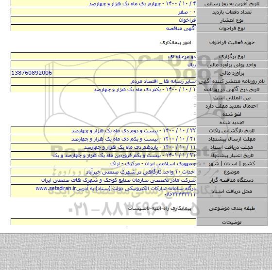احداث ۱۰ واحد کارگاهی در شهرک صنعتی خیرآباد