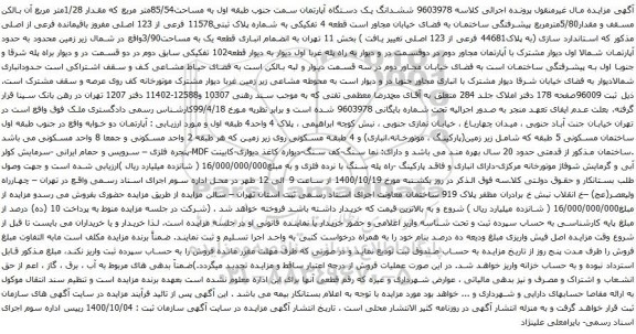 آگهی مزایده ششدانگ یک دستگاه آپارتمان