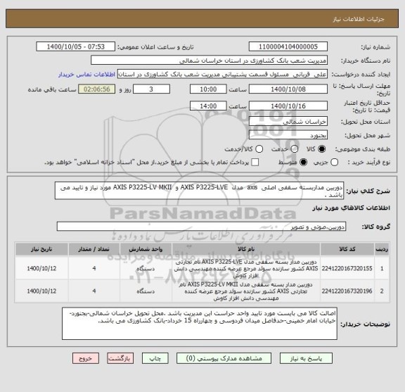 استعلام دوربین مداربسته سقفی اصلی  axis  مدل  AXIS P3225-LVE و  AXIS P3225-LV MKII مورد نیاز و تایید می باشد .