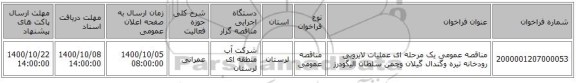 مناقصه عمومی یک مرحله ای عملیات لایروبی رودخانه تیره وگندال گیلان وچمن سلطان الیگودرز