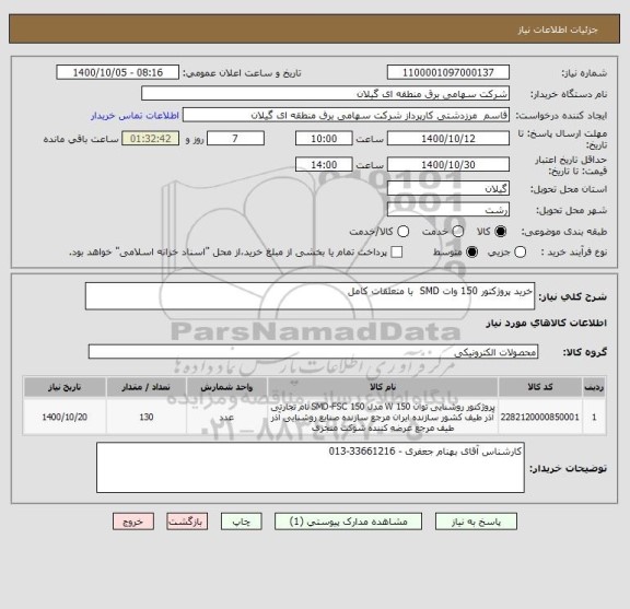 استعلام خرید پروژکتور 150 وات SMD  با متعلقات کامل