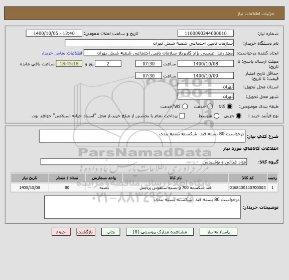 استعلام درخواست 80 بسته قند  شکسته بسته بندی 