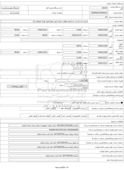 اجاره دادن یک باب ساختمان واقع در خیابان ابوذر بعنوان(مهد کودک الزهرا(س))