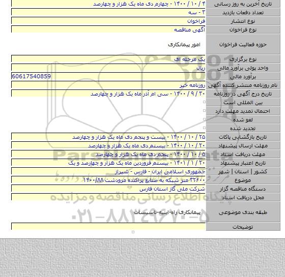 ۳۲۶۰۰ متر شبکه به صنایع پراکنده مرودشت ۱۴۰۰/۸۸