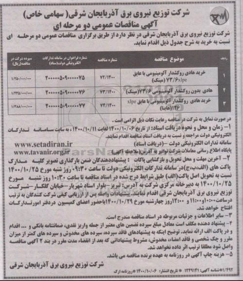 مناقصه خرید هادی روکشدار ...