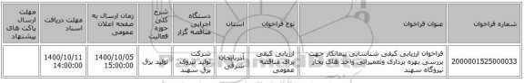 فراخوان ارزیابی کیفی شناسایی  پیمانکار جهت بررسی  بهره برداری وتعمیراتی واحد های بخار نیروگاه سهند