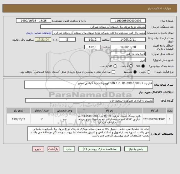 استعلام هاردیسک SAN 1.6  D4-2sfxl-1600 اورجینال نو با گارانتی معتبر
