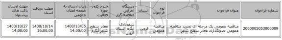 مناقصه عمومی یک مرحله ای تجدید مناقصه عمومی جدولگذاری معابر سطح شهر