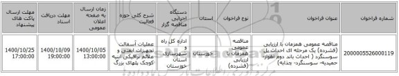 مناقصه عمومی همزمان با ارزیابی (فشرده) یک مرحله ای احداث پل سوسنگرد ( احداث باند دوم اهواز- حمیدیه- سوسنگرد- چذابه)