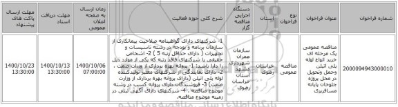 مناقصه عمومی یک مرحله ای خرید انواع لوله پلی اتیلن وحمل وتحویل در محل پروژه جلوخان پایانه مسافربری