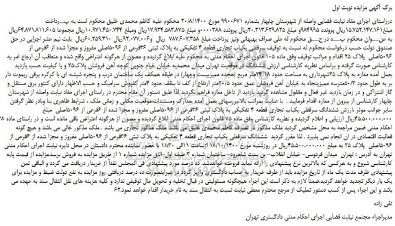 مزایده،مزایده فروش  سرقفلی یکباب تجاری قطعه 4 تفکیکی به پلاک ثبتی 36فرعی از 5096اصلی مفروز و مجزا شده از 6فرعی از 5096اصلی 