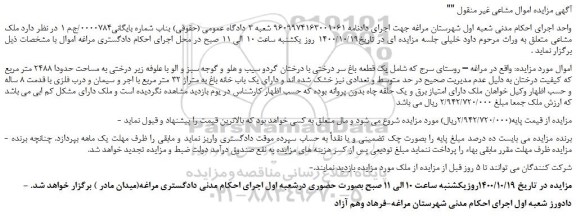 مزایده فروش قطعه باغ سر درختی 