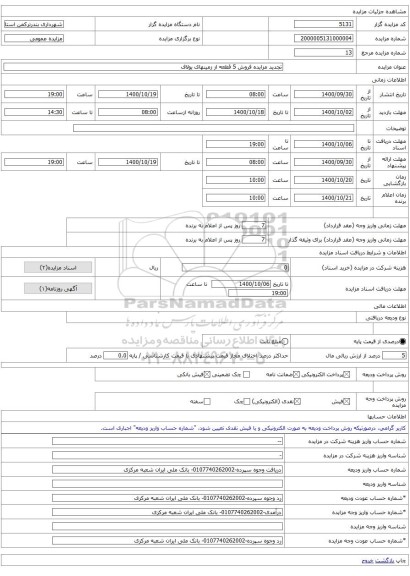 تجدید مزایده فروش 5 قطعه از زمینهای یولاف 