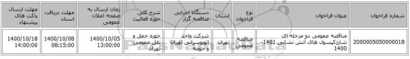 مناقصه عمومی دو مرحله ای شارژکپسول های آتش نشانی 1401-1400