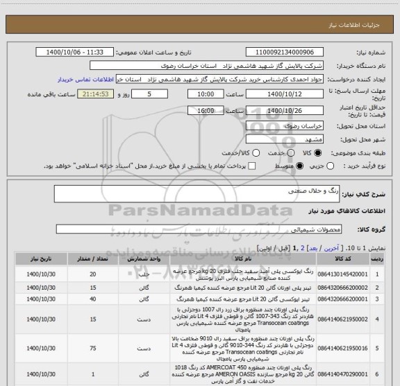 استعلام رنگ و حلال صنعتی