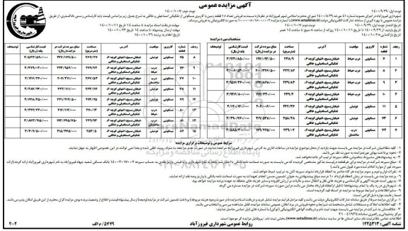 مزایده مزایده فروش تعداد 15 قطعه زمین با کاربری مسکونی نوبت دوم