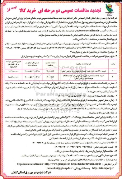 مناقصه، مناقصه خرید 1600 عدد انواع فیوز کات ....