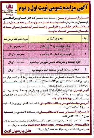 مزایده مزایده اجاره غرفه شماره 3 و..
