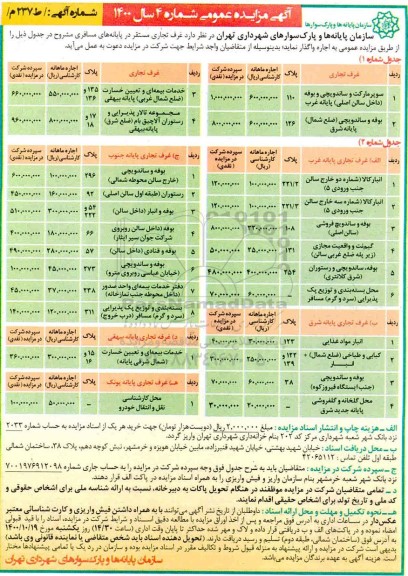 مزایده، مزایده اجاره غرف تجاری مستقر در پایانه های مسافری