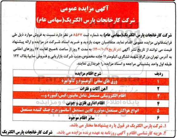 مزایده فروش ورق های سقفی آلومینیوم و گالوانیزه ...