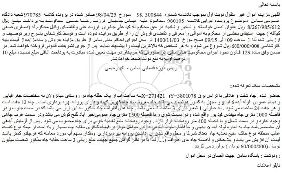 مزایده،مزایده فروش سه ساعت آب از یک حلقه چاه