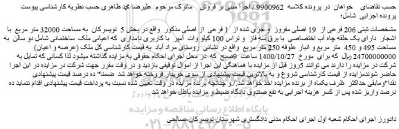 مزایده،مزایده فروش ثبتی 206 فرعی از 19 اصلی مفروز و جزی شده از 1 فرعی از اصلی