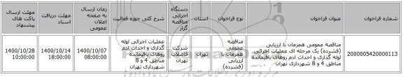 مناقصه عمومی همزمان با ارزیابی (فشرده) یک مرحله ای  عملیات اجرائی لوله گذاری و احداث ادم روهای باقیمانده مناطق 4 و 8 شهرداری تهران 