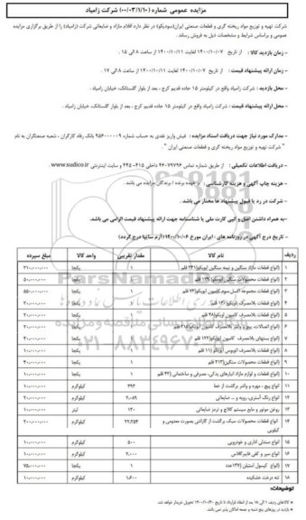 مزایده عمومی فروش انواع قطعات مازاد سنگین و نیمه سنگین ...