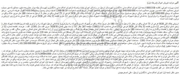 مزایده پلاک ثبتی 5928 فرعی از 73 اصلی