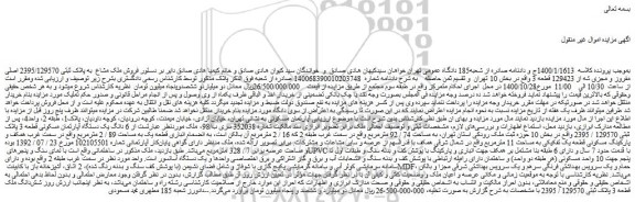 مزایده،مزایده فروش ملک مشاع به پلاک ثبتی 2395/129570 اصلی مفروز و مجزی شه از 129423 قطعه 3