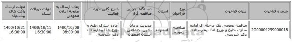 مناقصه عمومی یک مرحله ای آماده سازی ،طبخ و توزیع غذا بیمارستان دکتر شریعتی