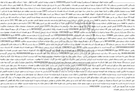 آگهی مزایده ششدانگ یک قطعه زمین