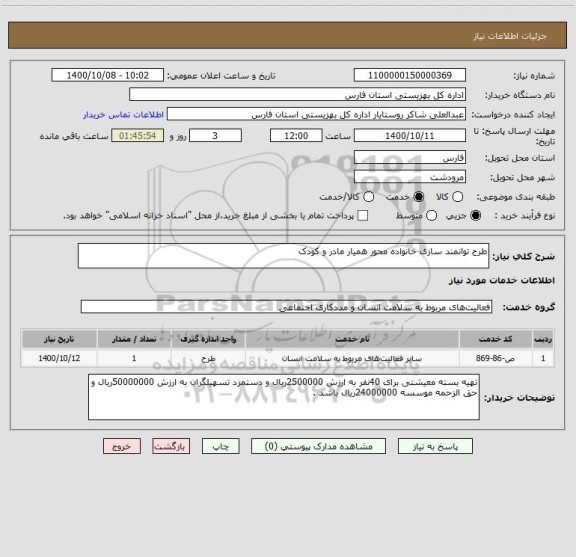 استعلام طرح توانمند سازی خانواده محور همیار مادر و کودک 