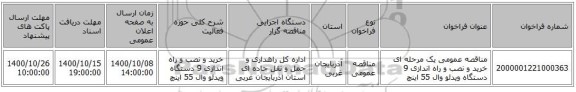مناقصه عمومی یک مرحله ای خرید و نصب و راه اندازی 9 دستگاه ویدئو وال 55 اینچ    