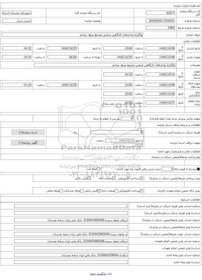 واگذاری واحدهای کارگاهی صنعتی مجتمع صنوف مزاحم