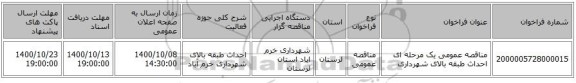 مناقصه عمومی یک مرحله ای احداث طبقه بالای شهرداری