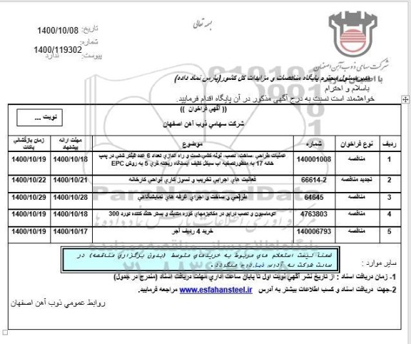مناقصه عملیات طراحی، ساخت، نصب، لوله کشی، تست و راه اندازی تعداد 6 عدد فیلتر شنی ...