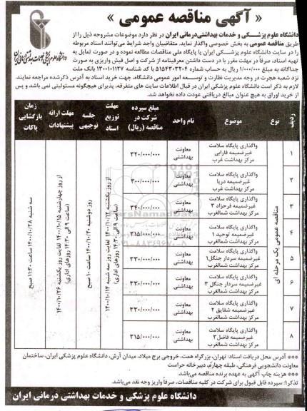 مناقصه واگذاری پایگاه سلامت ...