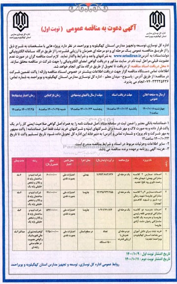 مناقصه، مناقصه احداث مدارس 2 کلاسه ....