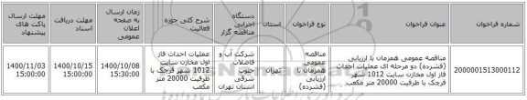 مناقصه عمومی همزمان با ارزیابی (فشرده) دو مرحله ای عملیات احداث فاز اول مخازن سایت 1012 شهر قرچک با ظرفیت 20000 متر مکعب